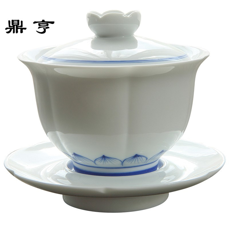 鼎亨言合说 景德镇手绘青花盖碗 三才碗 釉下彩青花瓷敬茶碗茶具
