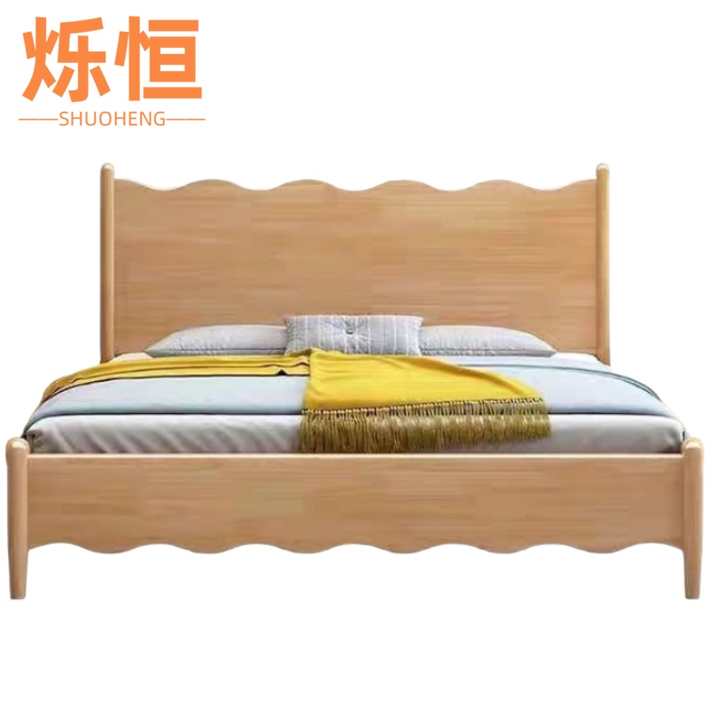 烁恒实木床原木色高清大图