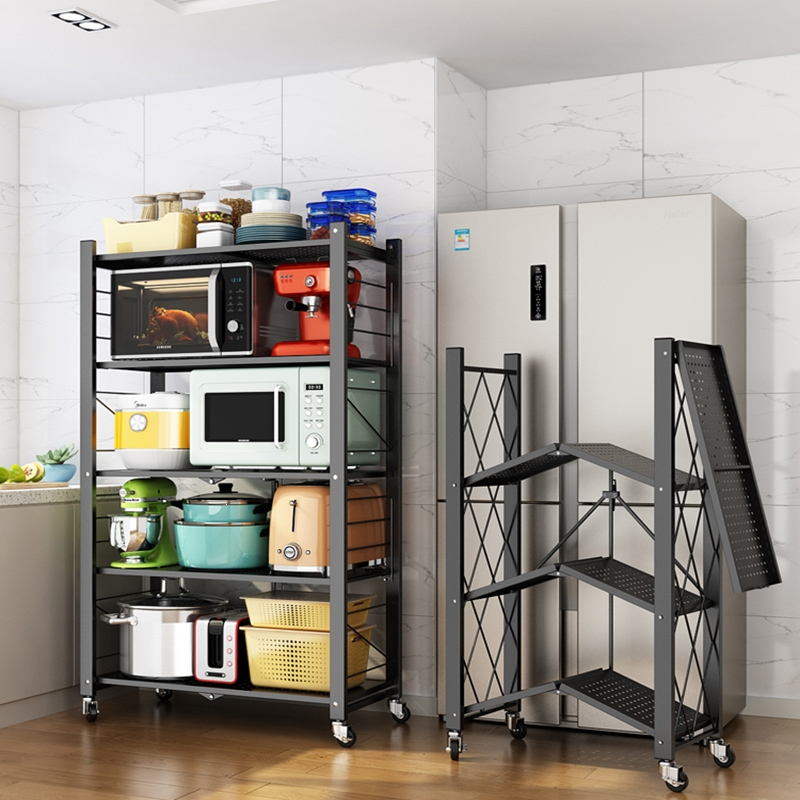 法耐免安装厨房收纳置物架可折叠多层落地烤箱微波炉储物放锅架子视频