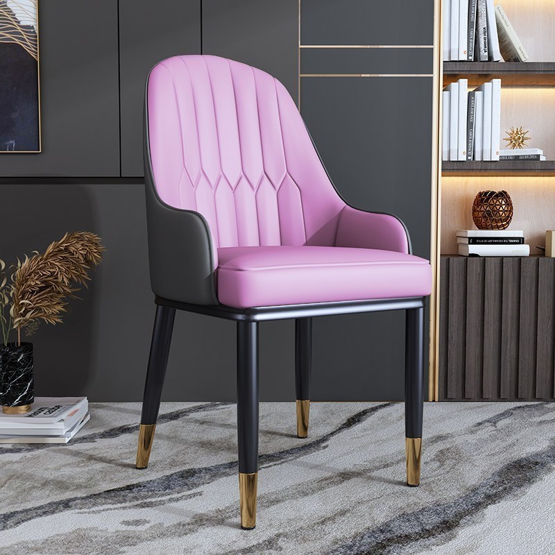 汐岩餐椅现代简约家用靠背凳子酒店餐厅洽谈北欧休闲铁艺书桌椅子 升级加厚-粉灰色+金色腿