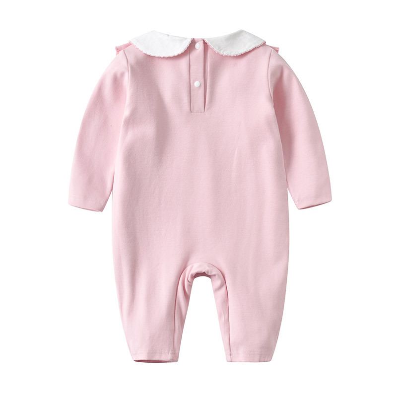 罗町 新生儿连体衣2021秋装婴幼童爬服星星蝴蝶结飞袖花边洋气公主哈衣