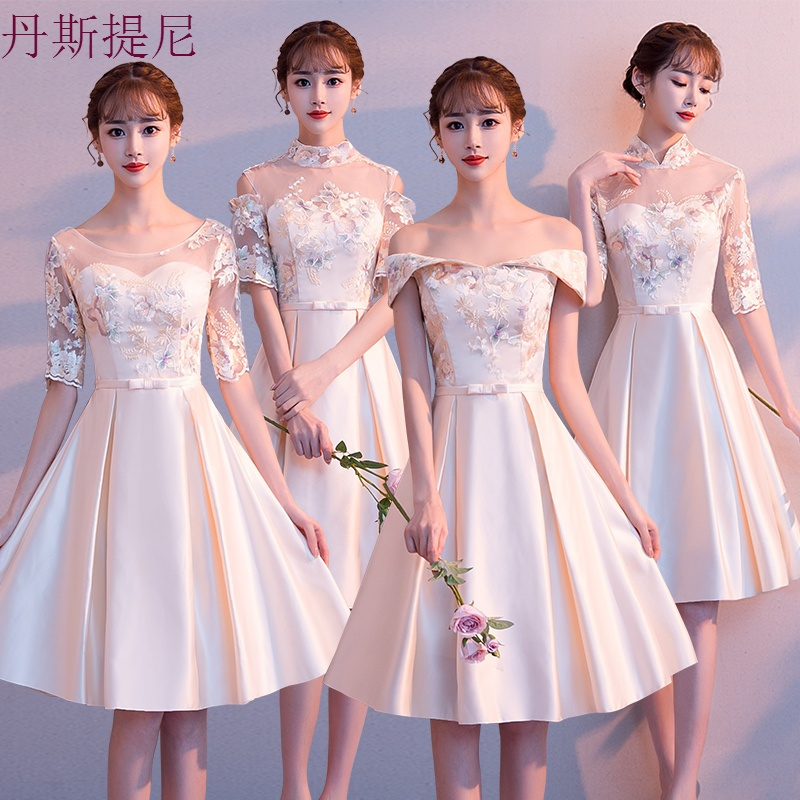 香槟色伴娘服女2018新款夏季韩版伴娘晚礼服裙姐妹团显瘦短款毕业