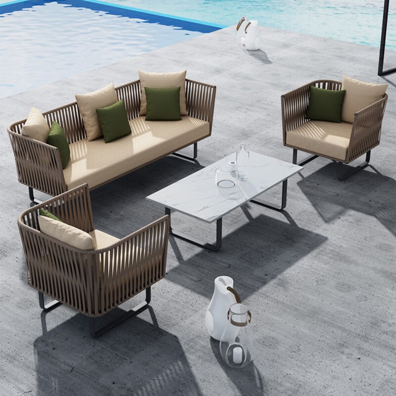 金菲罗格户外藤沙发庭院露台阳台休闲藤椅沙发卡座藤沙发 单人沙发(藤编+铝架)高清大图