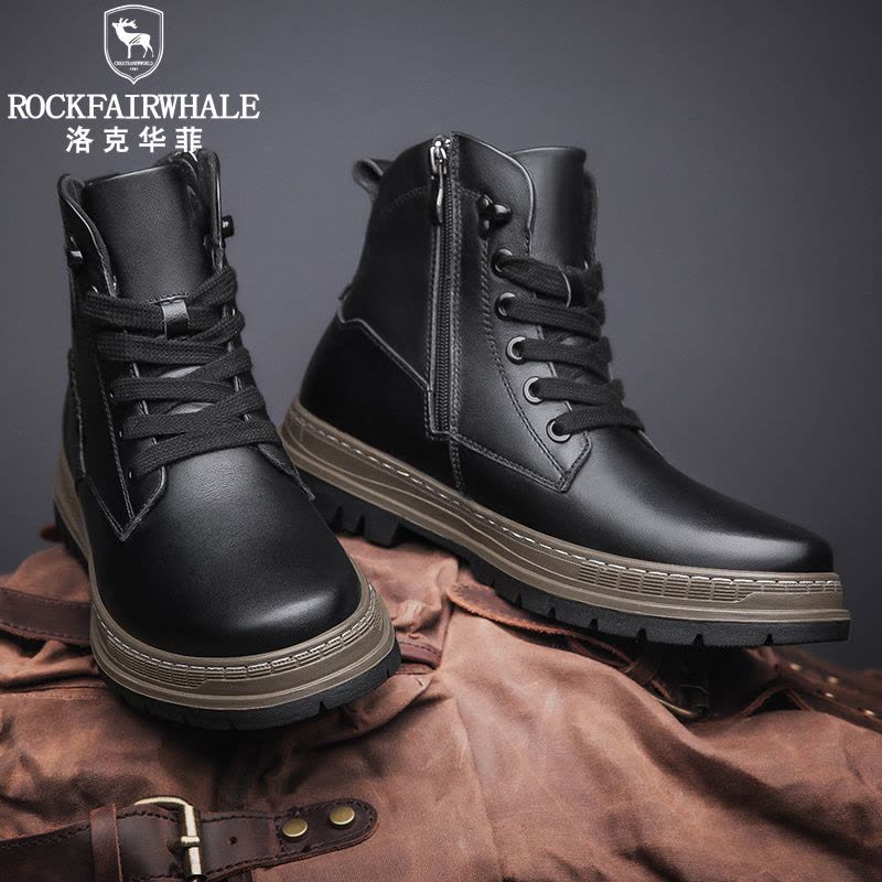 洛克华菲马丁靴男高帮2024中帮男士新款潮男鞋英伦风皮靴男款皮鞋冬季加绒图片