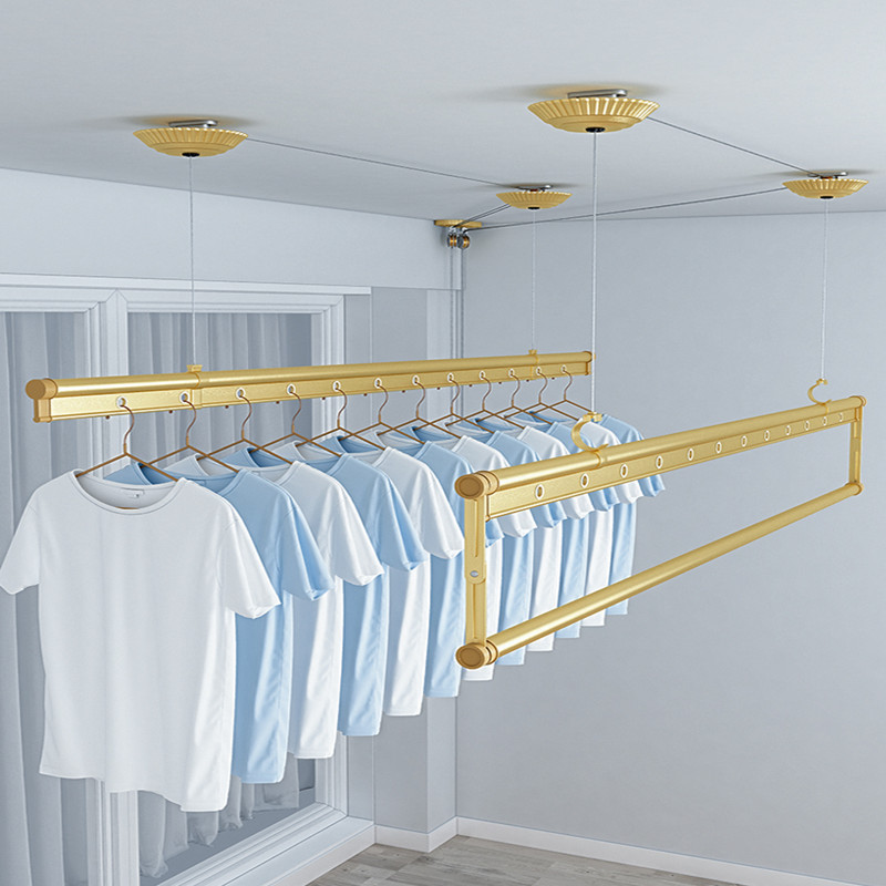 美时美克晾衣架阳台手摇晾衣架升降式三杆晾衣杆家用晒衣架