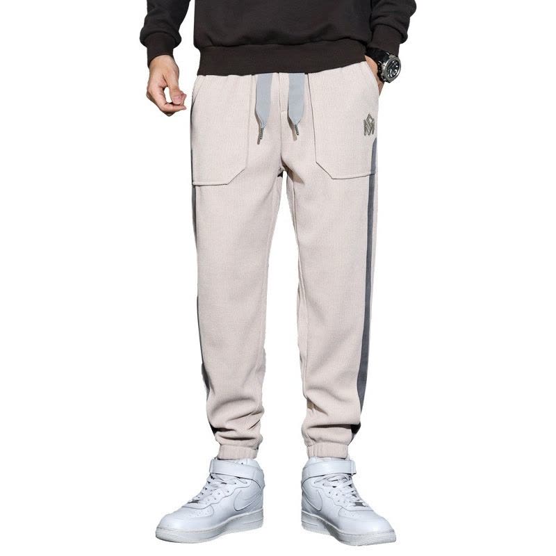 灯芯绒休闲裤男秋时尚弹力抗皱束脚卫裤男士松紧腰简约百搭运动裤图片