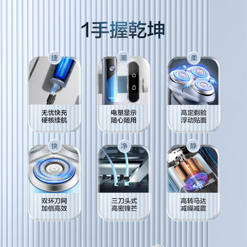 苏泊尔(SUPOR)电动剃须刀 浮动3刀头指示灯电量提醒屏显旅行锁