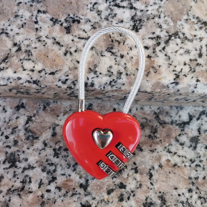 心型密码锁红色 爱心可爱卡通小号密码锁背包书包行李箱包健身房柜子