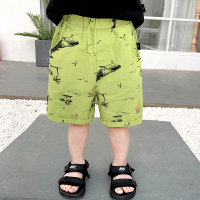 优优之家童装男童休闲五分裤中裤2021夏季新款满印洋气休闲短裤子 绿色 90cm