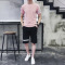 2018夏季男式休闲套装纯色短袖T恤大码运动套装5分裤男装