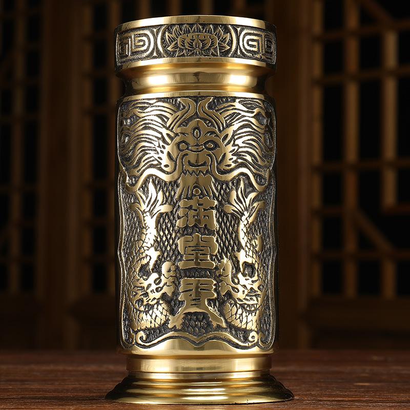 美帮汇铜香筒家用长款香桶立式插香家用佛堂供佛铜装香筒佛具用品高清大图
