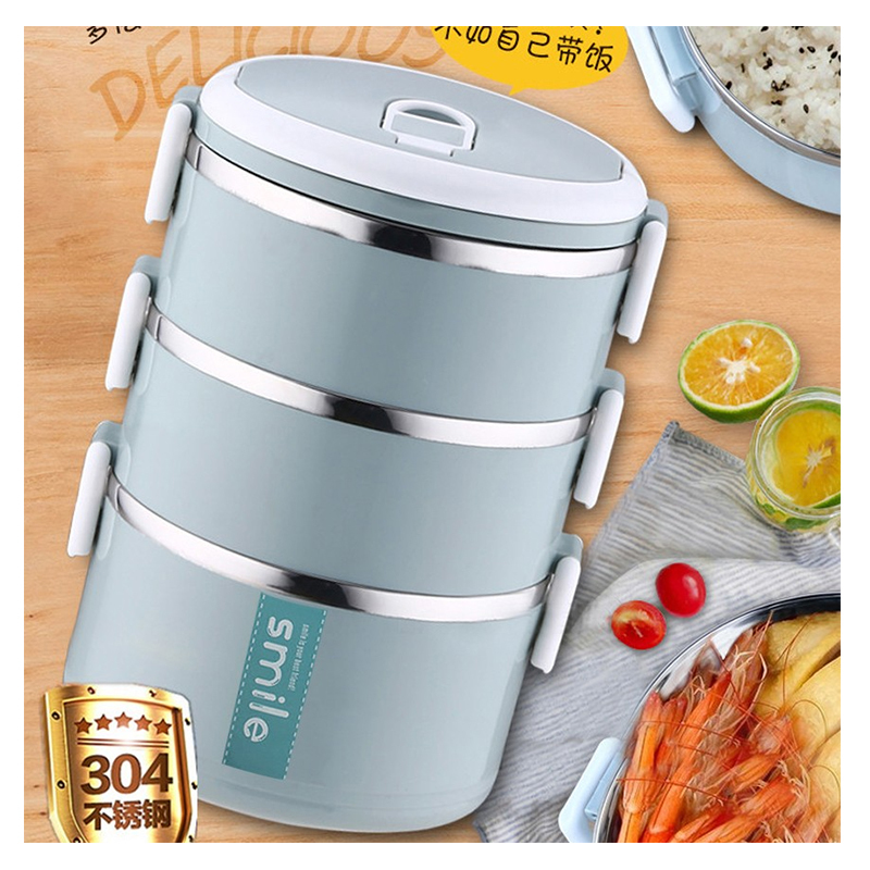 唐易 304不锈钢保温饭盒便当盒3层2.6L +餐具