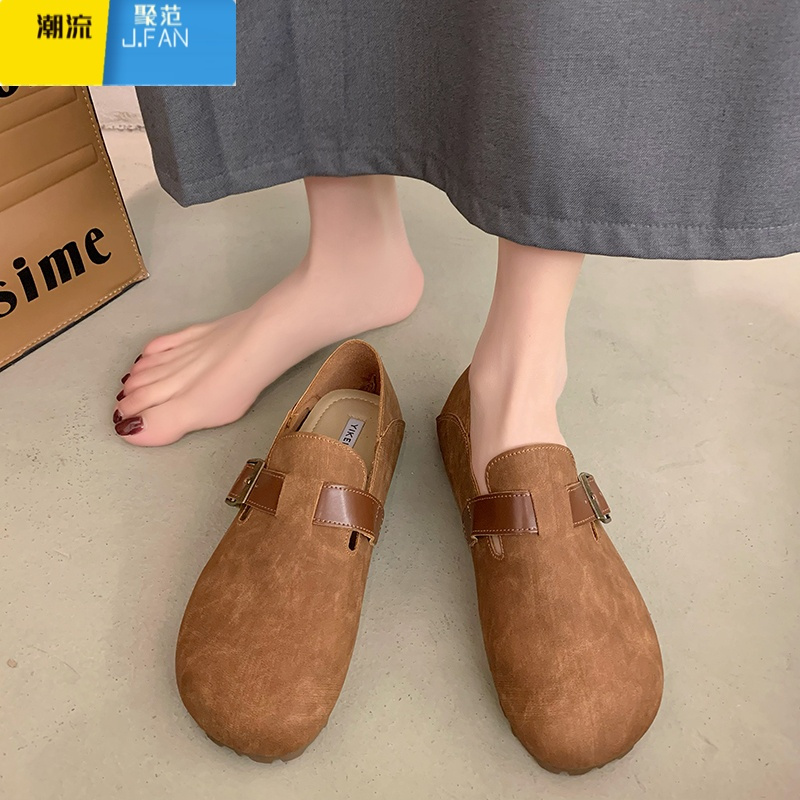 聚范一脚蹬软底勃肯鞋女2024年春季新款乐福鞋圆头百搭单鞋平底豆豆鞋