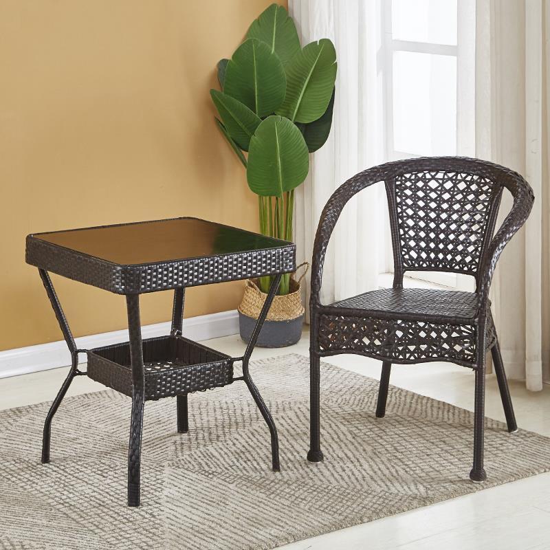 阳台小茶几藤编三件套卧室方桌子椅子家用现代简约藤椅茶桌椅组合
