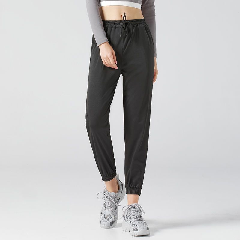 oukubuyi九分休闲运动裤女夏季薄款小脚萝卜黑色显瘦宽松哈伦束脚