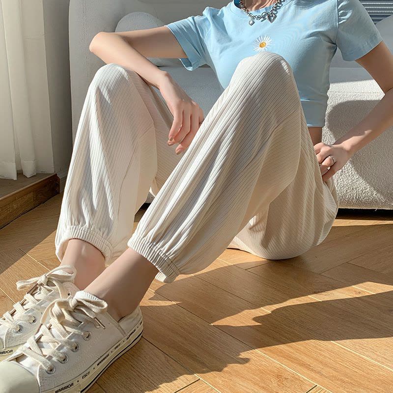 真维斯冰丝灯笼裤女夏季2022新款薄款高腰宽松显瘦垂坠感休闲潮流图片