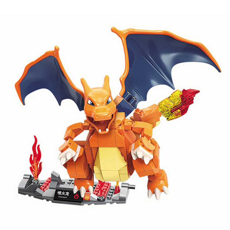 启蒙积木兼容乐高宠物小精灵皮卡丘方头仔拼装小玩具模型男孩 喷火龙