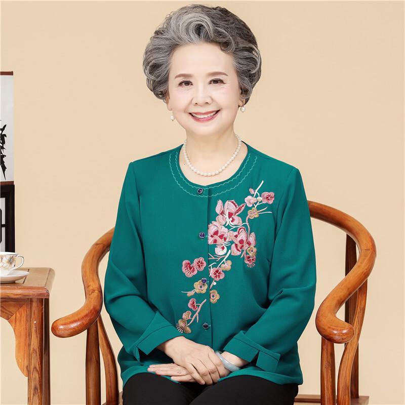 中老年夏装女妈妈装长袖老年人春秋女奶奶装上衣60-70-80岁两件套