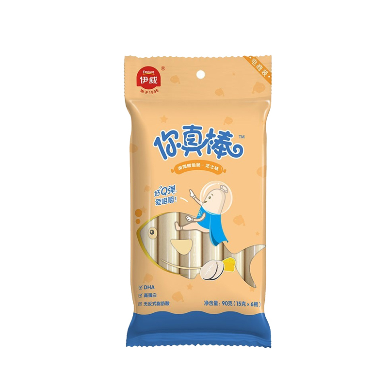 伊威深海鳕鱼肠芝士味90g 三文鱼肠芝士味90g 两包装