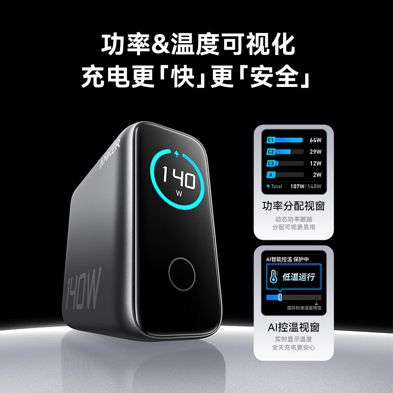 安克(anker)140W智能双视窗氮化镓充电器 B2697高清大图