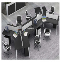 办公家具创意职员办公桌3人位- 黑色