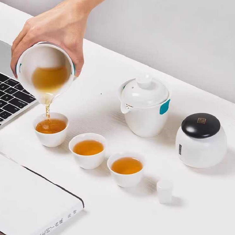 百科快客杯旅行套装 盖碗公道杯功夫泡茶茶具 乳白色 一壶3杯高清大图