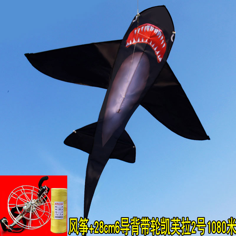 三维工匠潍坊风筝 夜光 海洋动物风筝 成人儿童大型风筝 线轮 鲨鱼风筝创意 三维 鲨鱼+28cm6导背带轮2号凯芙拉10高清大图