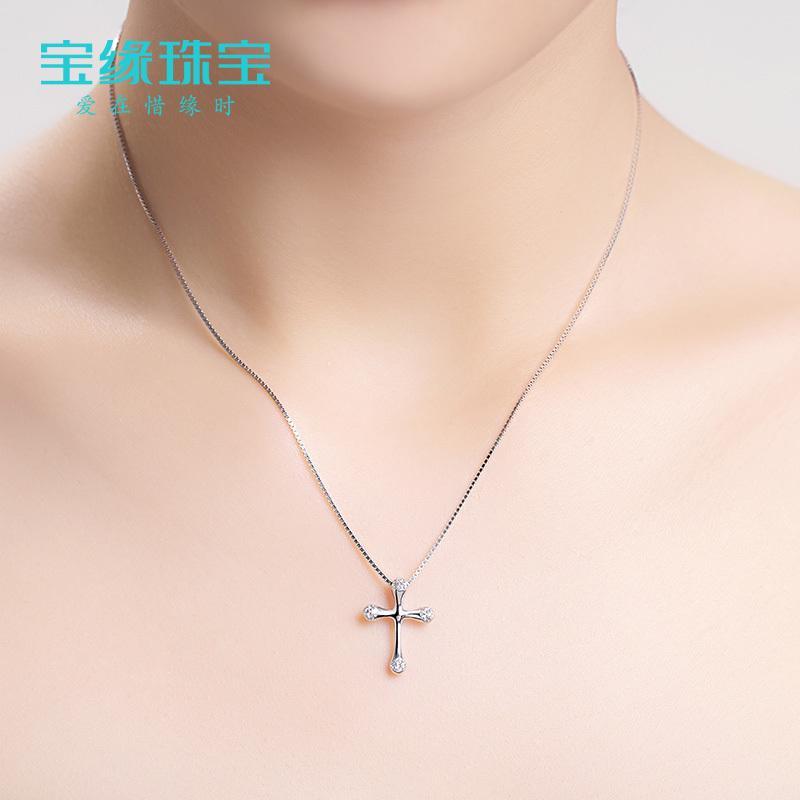 [奉献坠]短款十字架项链女款 时尚坠银项链女 十字守护送女友情人节礼物送女朋友七夕情人节礼物