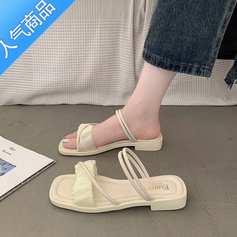 SUNTEK踩屎感凉鞋女夏季2023新款光板平底托鞋仙女风两穿凉拖软底半拖半高清大图