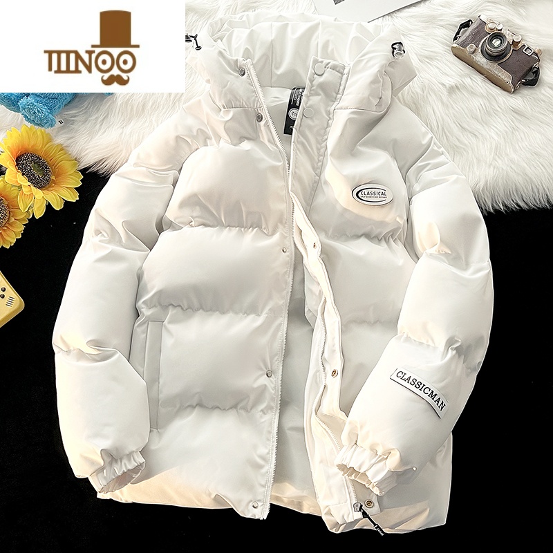 YANXU冬季2023年新款男士棉衣宽松连帽加厚棉服棉袄外套潮流百搭面包服 白色 XL