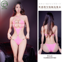 情趣内衣欲之诱惑情趣内深V挂脖绑带连体衣薄透高弹诱惑情趣内衣 均码 荧光红