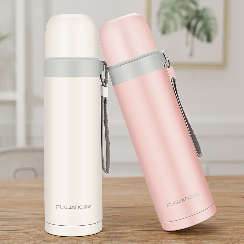 富光(FGA)保温杯女士男便携水杯子大容量不锈钢学生水壶瓶简约500ML 樱粉