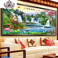 封后线绣十字绣2019新款客厅满绣全绣山水画风景画流水生财迎客松大幅 棉线190*80厘米中格3股线绣赠工具