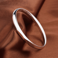 9999纯银手镯女光面闭口实心素圈银镯子时尚饰品年轻款手环送女朋友老婆情人节七夕生日礼物