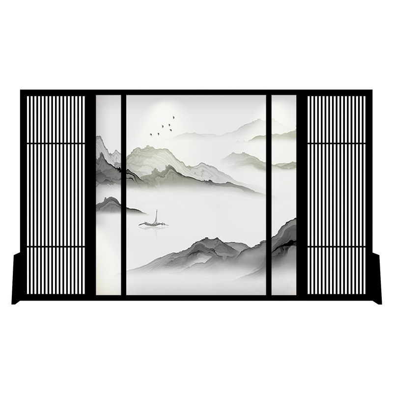 新中式屏风隔断客厅山水玄关别墅实木定制镂空酒店装饰格栅大座屏 乌金木:300*180cm高 整装
