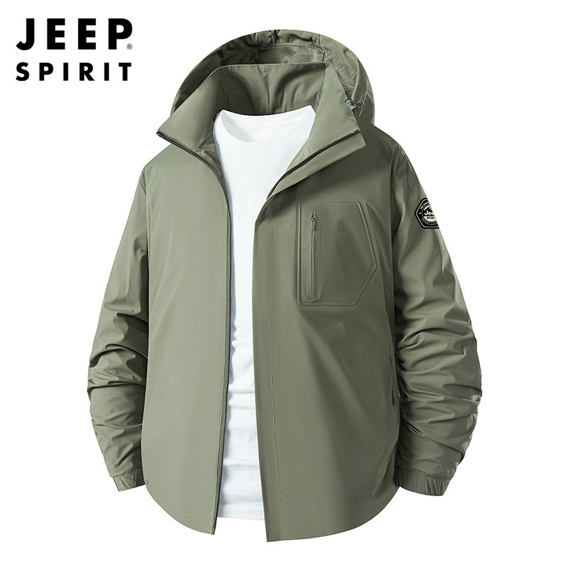 JEEP吉普2025春夏新款弹力衣外套薄款可拆卸帽外套男
