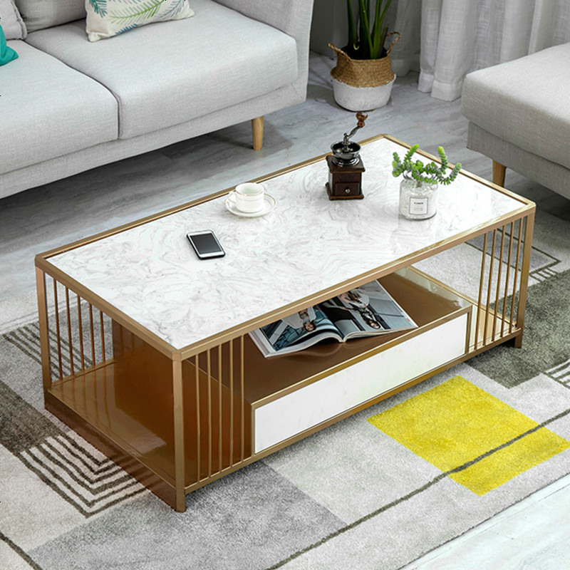 北欧茶几简约客厅多功能小户型家具简易迷你金色铁艺长方形茶桌