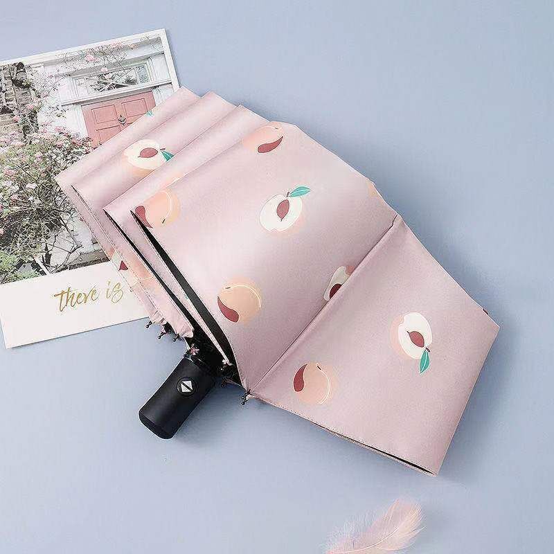 全自动折叠雨伞女学生韩版晴雨两用遮阳太阳伞防紫外线 【自动黑胶款】8骨加粗水蜜桃-粉色