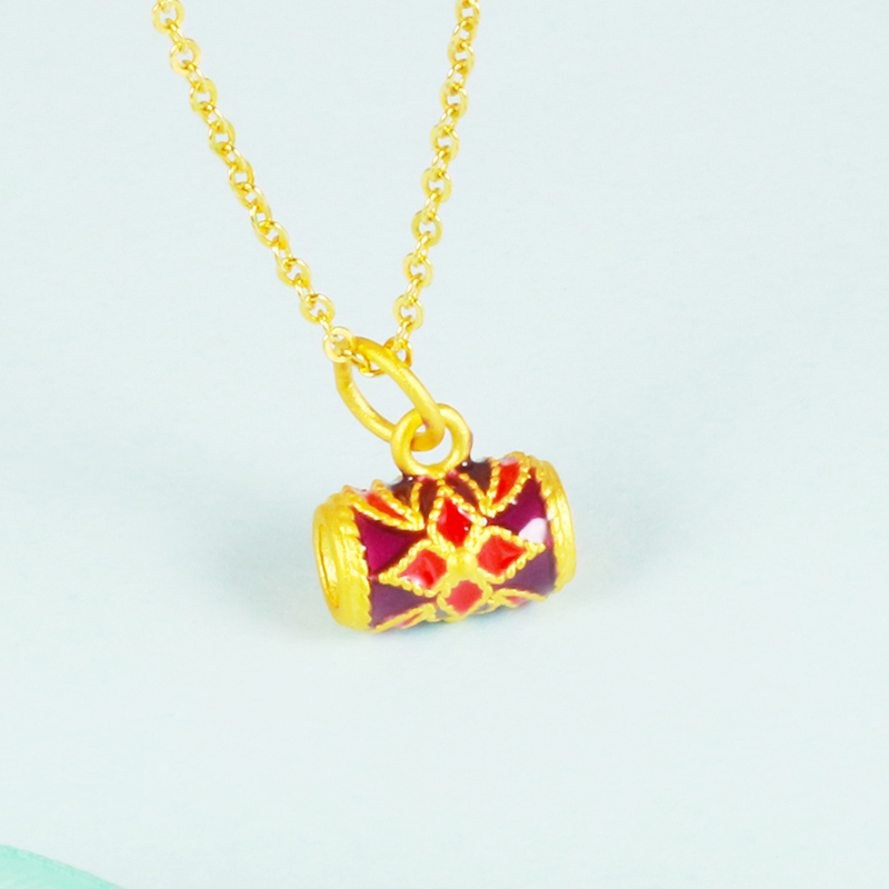 足金999福筒吊坠3D硬金烧蓝坠子男女生日表白求爱恋人送同学闺蜜