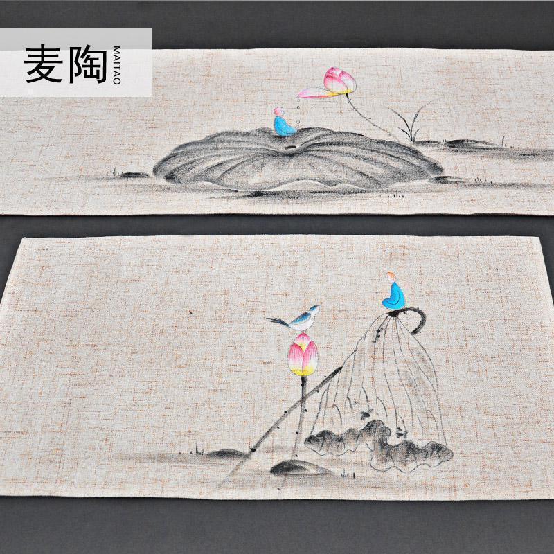 美帮汇手绘棉麻日式小茶席茶垫桌旗桌布 茶帘茶铺布艺功夫茶道配件高清大图