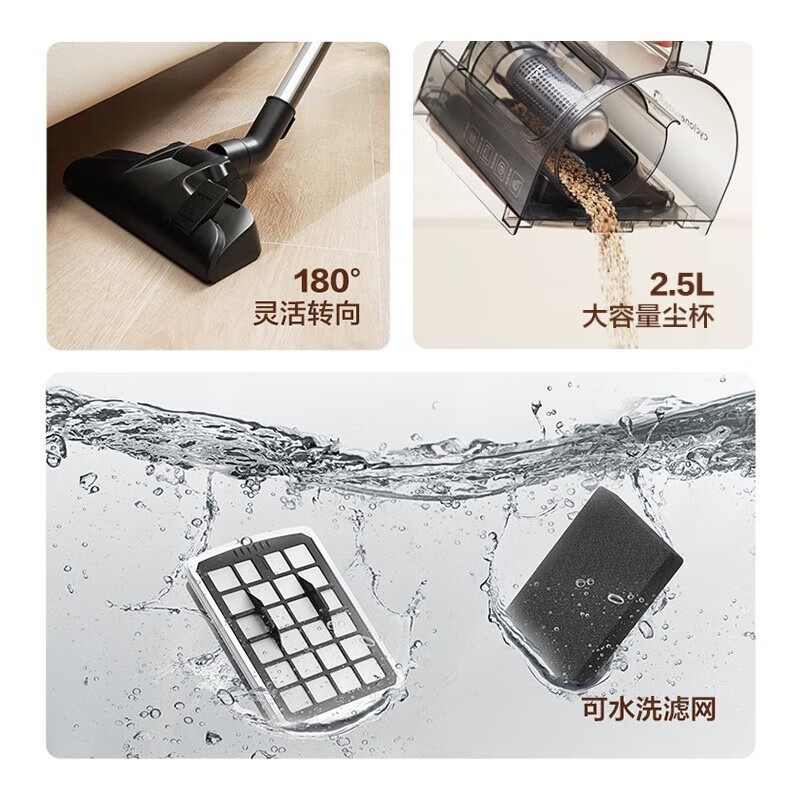 美的(Midea)卧式轻音吸尘器C6 家用有线大吸力强力大功率小型地毯车载除螨吸尘机宠物家庭吸 红色高清大图