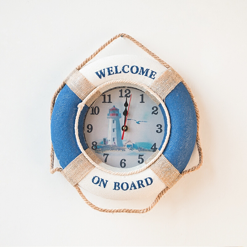 宁百辰(ningbaichen)壁饰 18新款时尚救生圈家居装饰钟表地中海风格