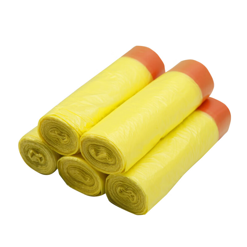 海斯迪克 抽绳垃圾袋 HKZX-55 45*50cm 加厚黄色红绳 20只 1卷高清大图