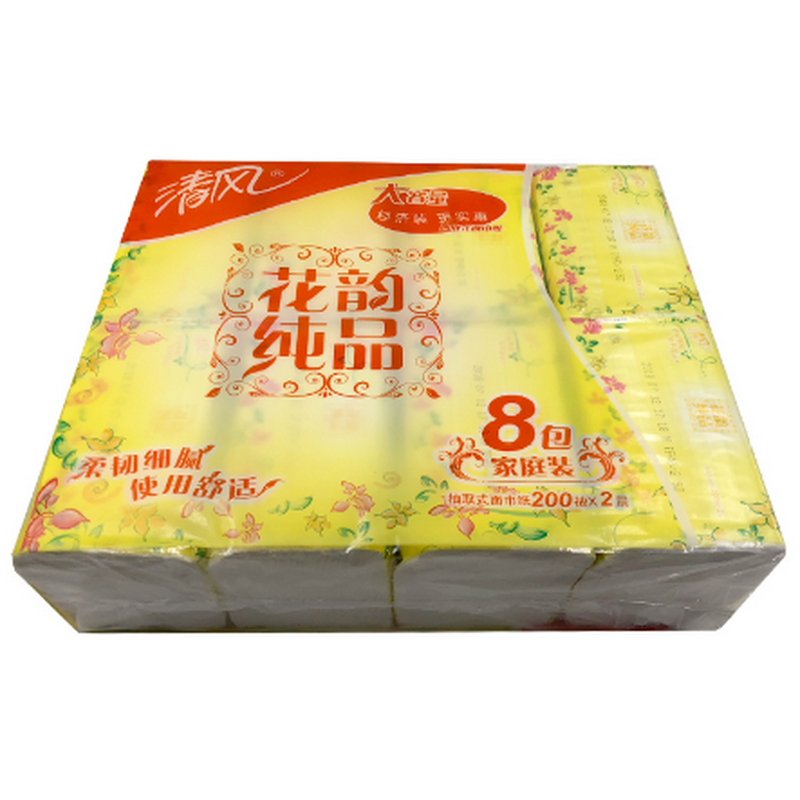 清风200抽小花韵双层花韵纸巾抽纸餐巾纸面巾纸48包整箱高清大图