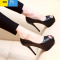 聚范2023超高跟鞋14cm夜场防水台细跟职业黑色少女百搭鱼嘴单鞋女