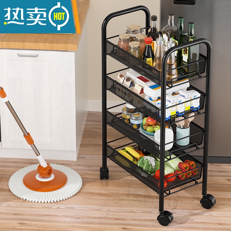 XIANCAI厨房置物架落地多层可移动家用小推车蔬菜篮收纳储物架子用品大全高清大图