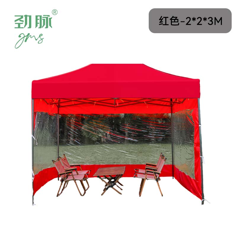 劲脉 三面透明围挡帐篷 红色-2*2*3M 顶高清大图