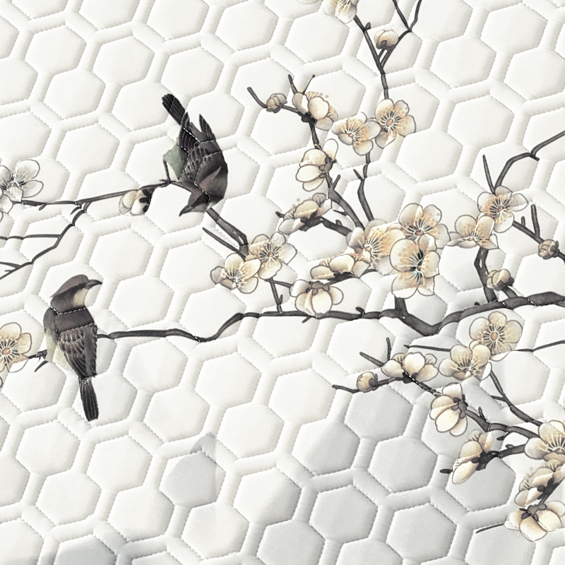 梦洁家纺 乳胶片绗绣对枕:喜上梅梢高清大图