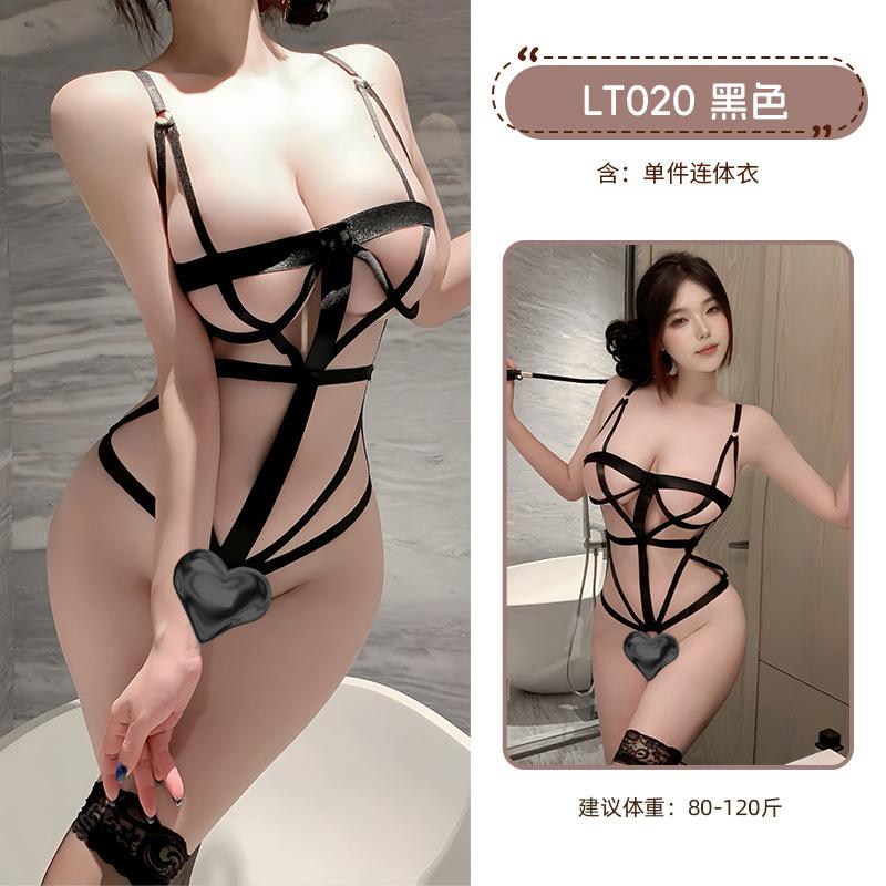 九里晴川吊带挖空绑带交叉魅力性感免脱连体衣捆绑风格情趣内衣 九里晴川LT020【捆绑连体衣】 均码