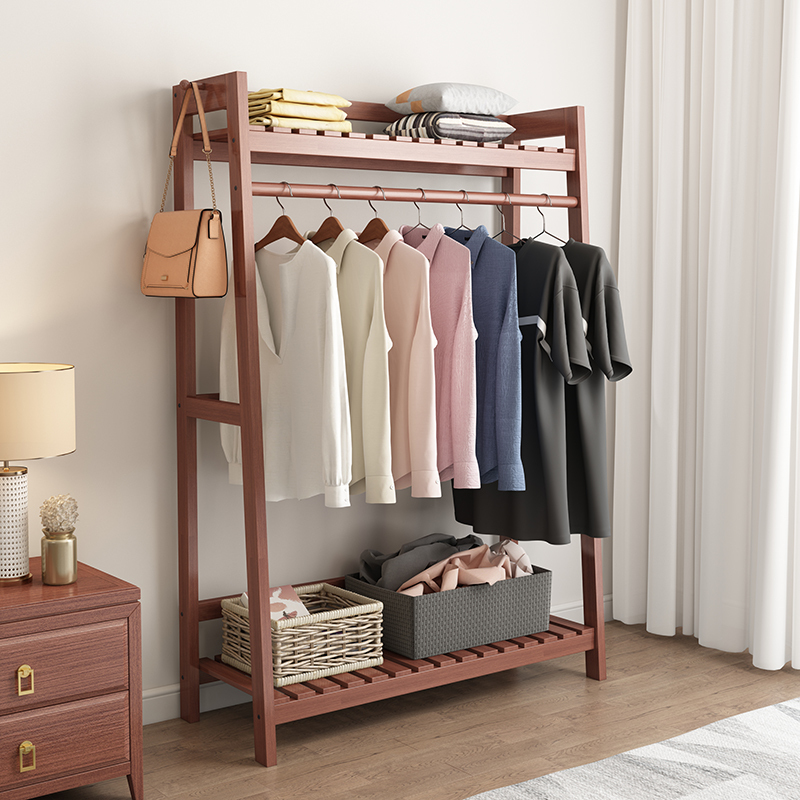 皇豹实木衣架落地卧室简易衣帽架挂衣服架子简约家用挂衣架收纳衣服架